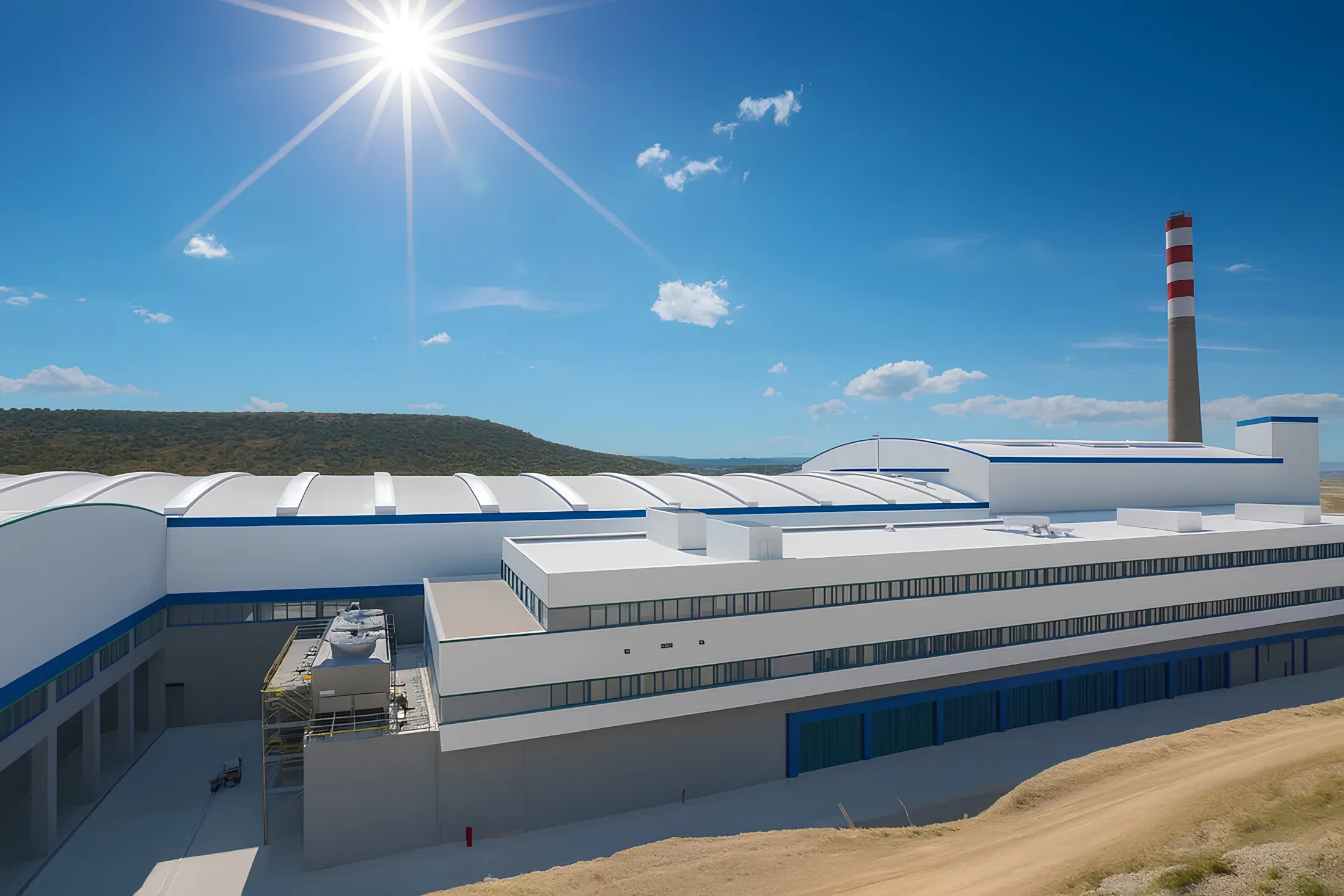 A production facility clad with sandwich panel roofing