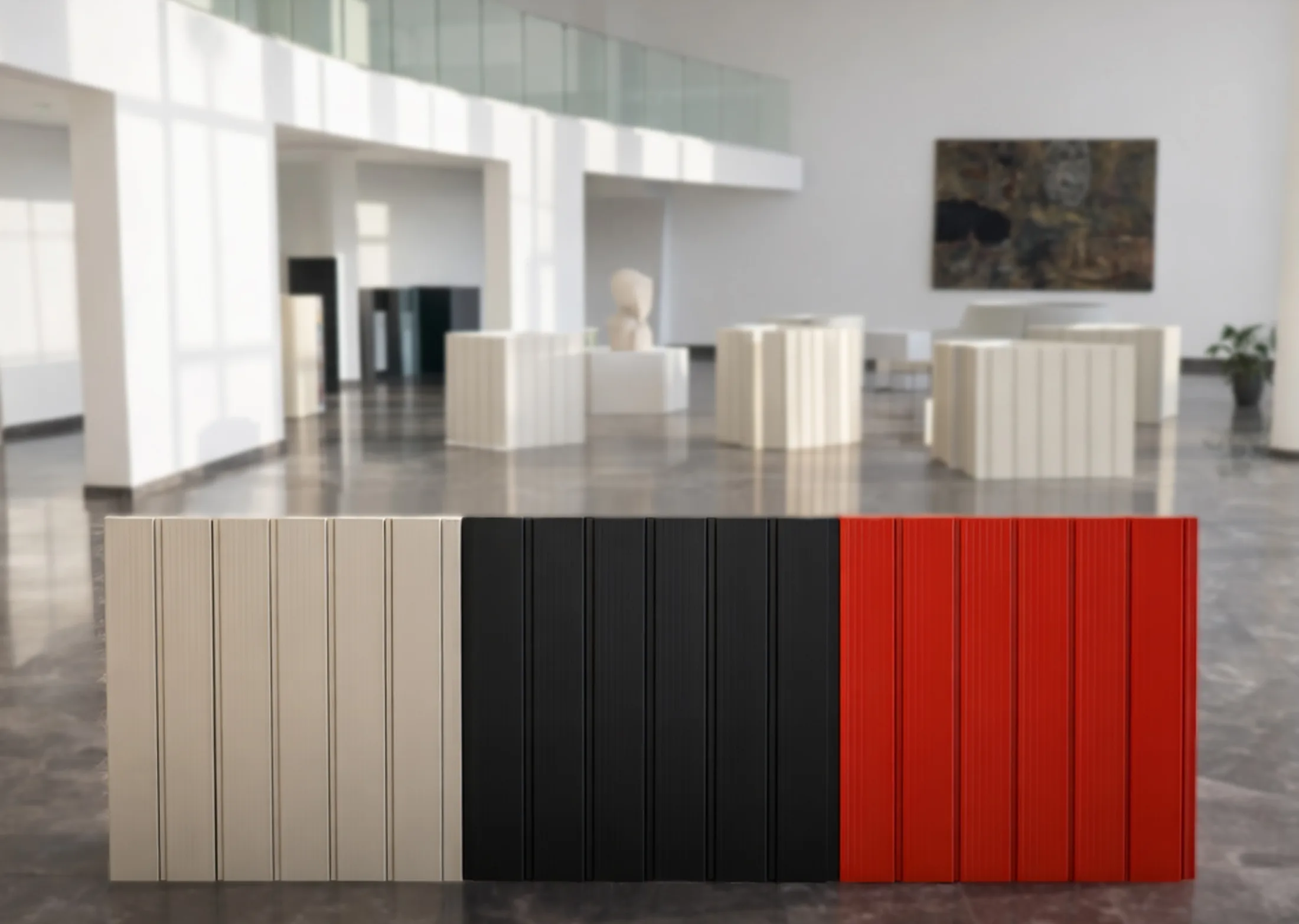 Wall panels in different finishes and colours