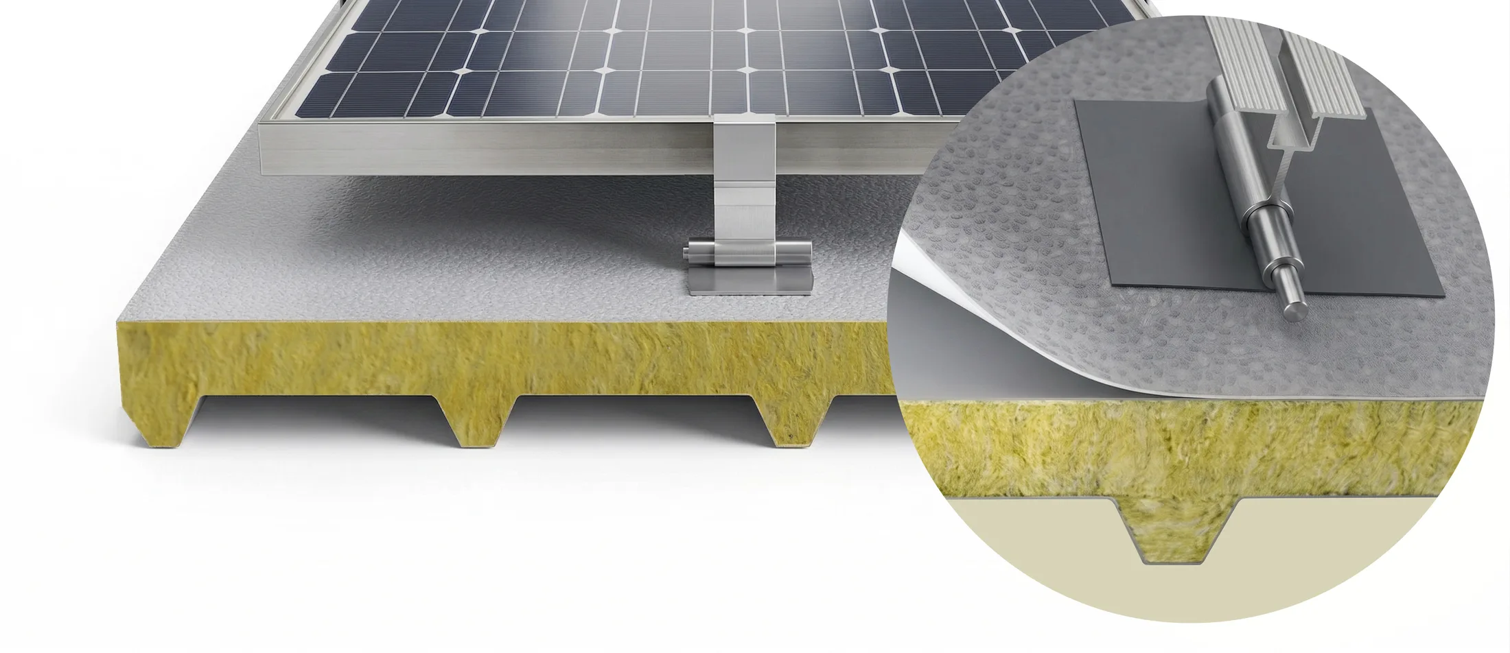 Solar mounting kit clamped onto a sandwich panel