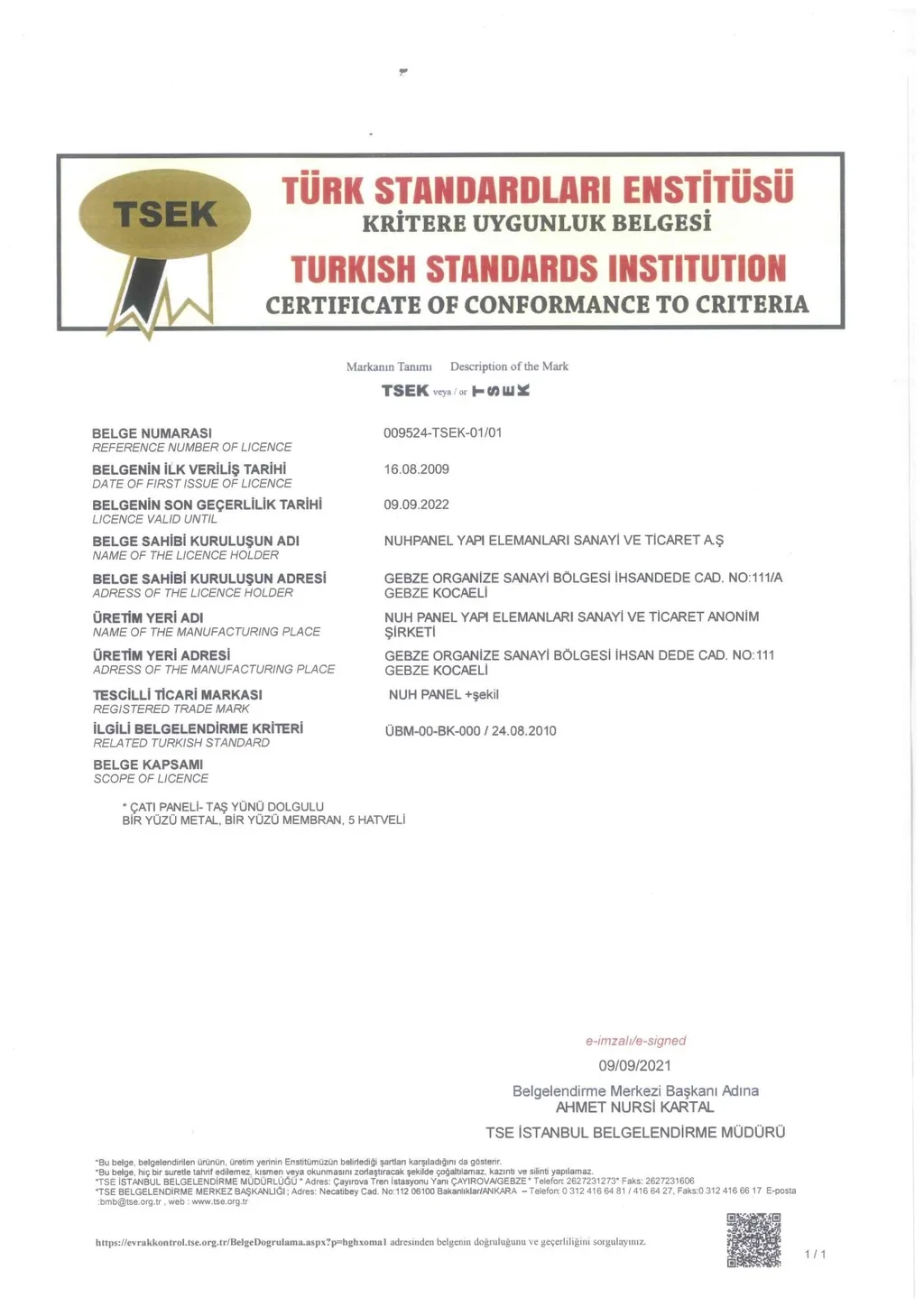 TSE Certificate of Conformity to Turkish Standards (2)